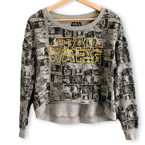 STAR WARS Cropped Hi-Lo Grey Sweatshirt Oversize Sz S - Picture 1 of 7